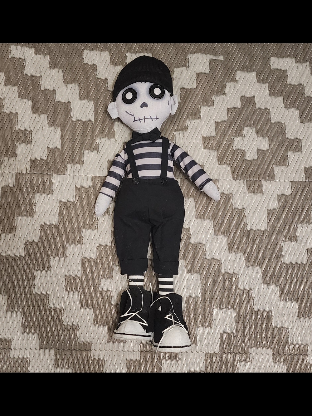 Black & White Striped Skeleton Plush Doll